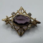 Antique 1900s Era Brooch - Bronze And Glassware