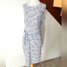 Talbots Womens  Blue & White Striped Cotton Side Tie Shift Dress Size Medium