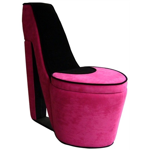Pemberly Row Modern 32.86" High Heel Wood Storage Accent Chair in Pink/Black - Picture 2 of 5