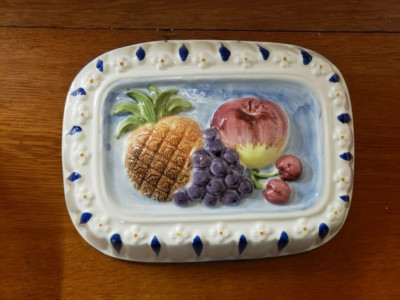 Vtg. Sigma Ceramic Jello Mold Fruit Design Embossed Wall Hanging