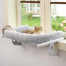 Cat Window Sill Perch with Large Bolster, Pet Hammock Bed Cats (Grey, L)