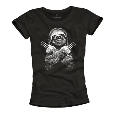 Faultier Shirt Damen Sloth schwarz Top Aufdruck lustige coole freche Tier Motive - Bild 1 von 2