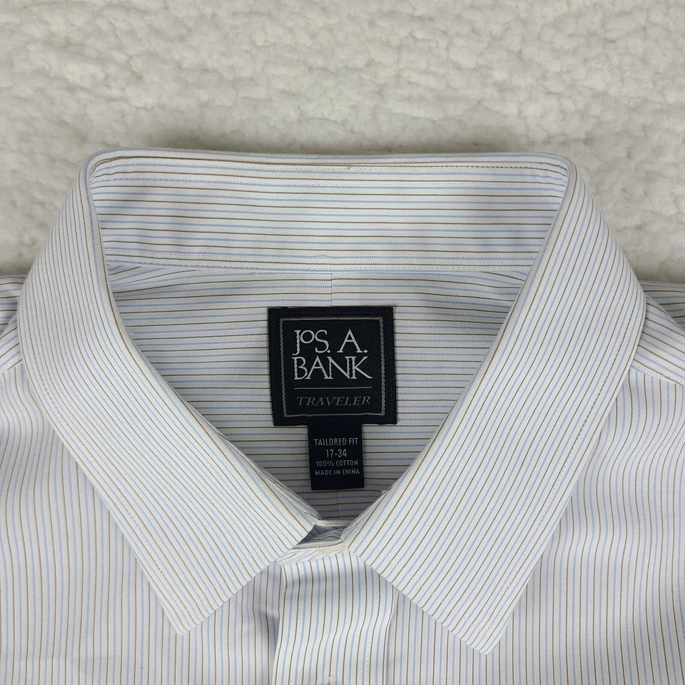 Camisa de vestir Jos A Bank Traveler para hombre 17-34 a rayas ajuste a medida abotonada Foto 4 de 4