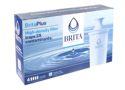BRITA PLUS water filter box of 4 filters traps 2X contaminates - for pitchers +