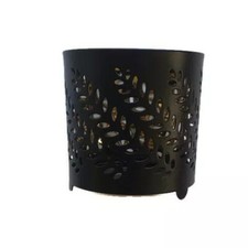 Decor Black Cylinder Filigree Candle Holder Gold Tone Inside 3 1/8” x 3 1/8”