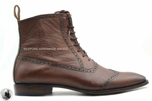 Botas Oxford con cordones Oxford de cuero marrón genuino para hombre hechas  a ma | eBay
