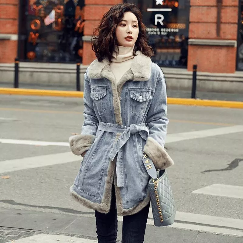 Grey denim jacket with hotsell fur