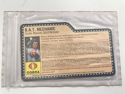 GI JOE COBRA JOECON CONVENTION HOTWIRE FILECARD 2008 BAT MECHANIC SEALED