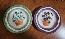 Vintage Decorative Pansies Hand Painted Plate Set of 2