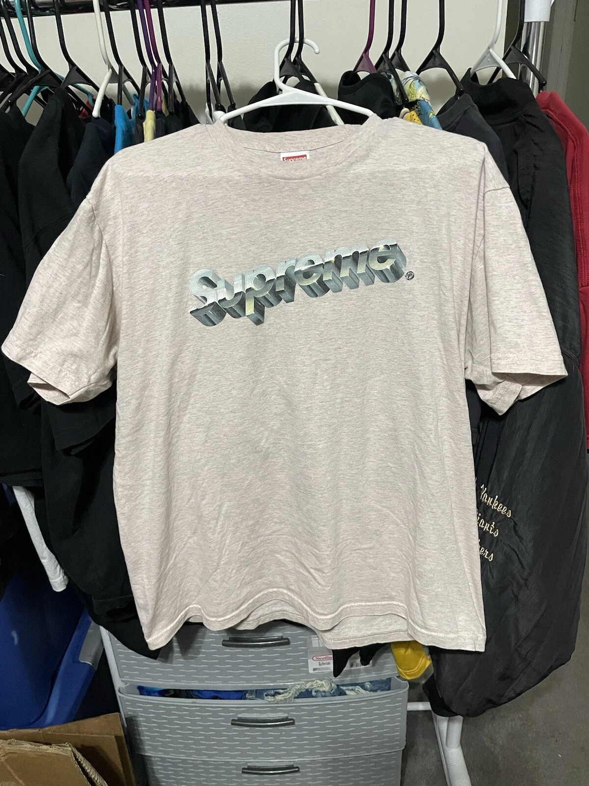 Taille L   T shirt Supreme Chrome Logo Rose bruyère SS20 USA Rare Tee Homme