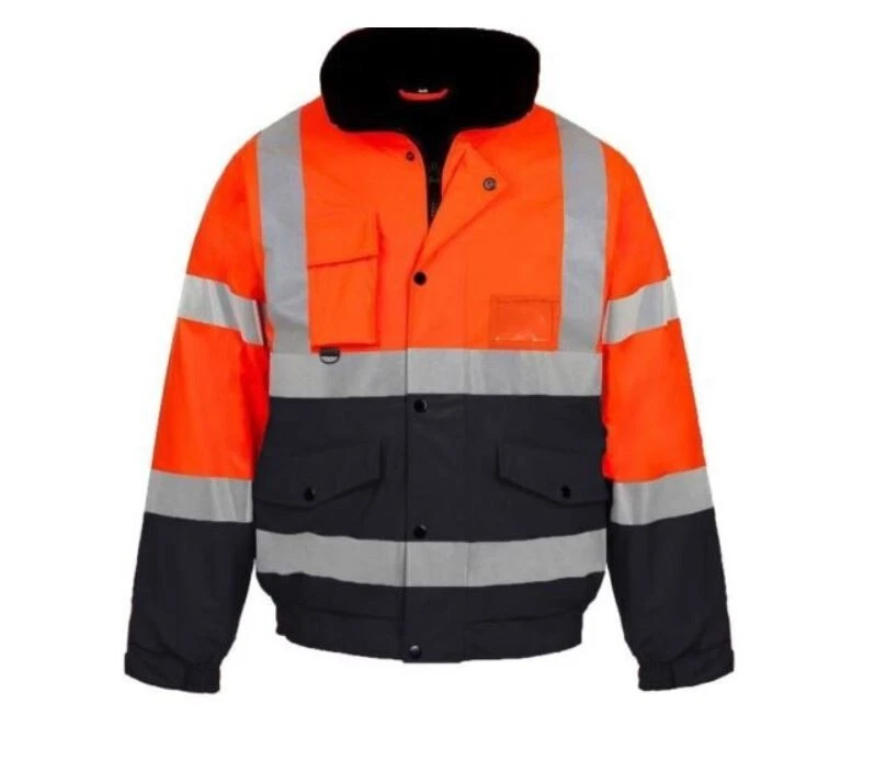 Hi Viz High Visibility Bomber Jacket Waterproof Padded Safety Work Security Coat - Image 3 of 4