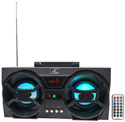 NYC Acoustics NPB3 Dual 4'' Portable Bluetooth Boombox Speaker+USB/SD/LED+Remote