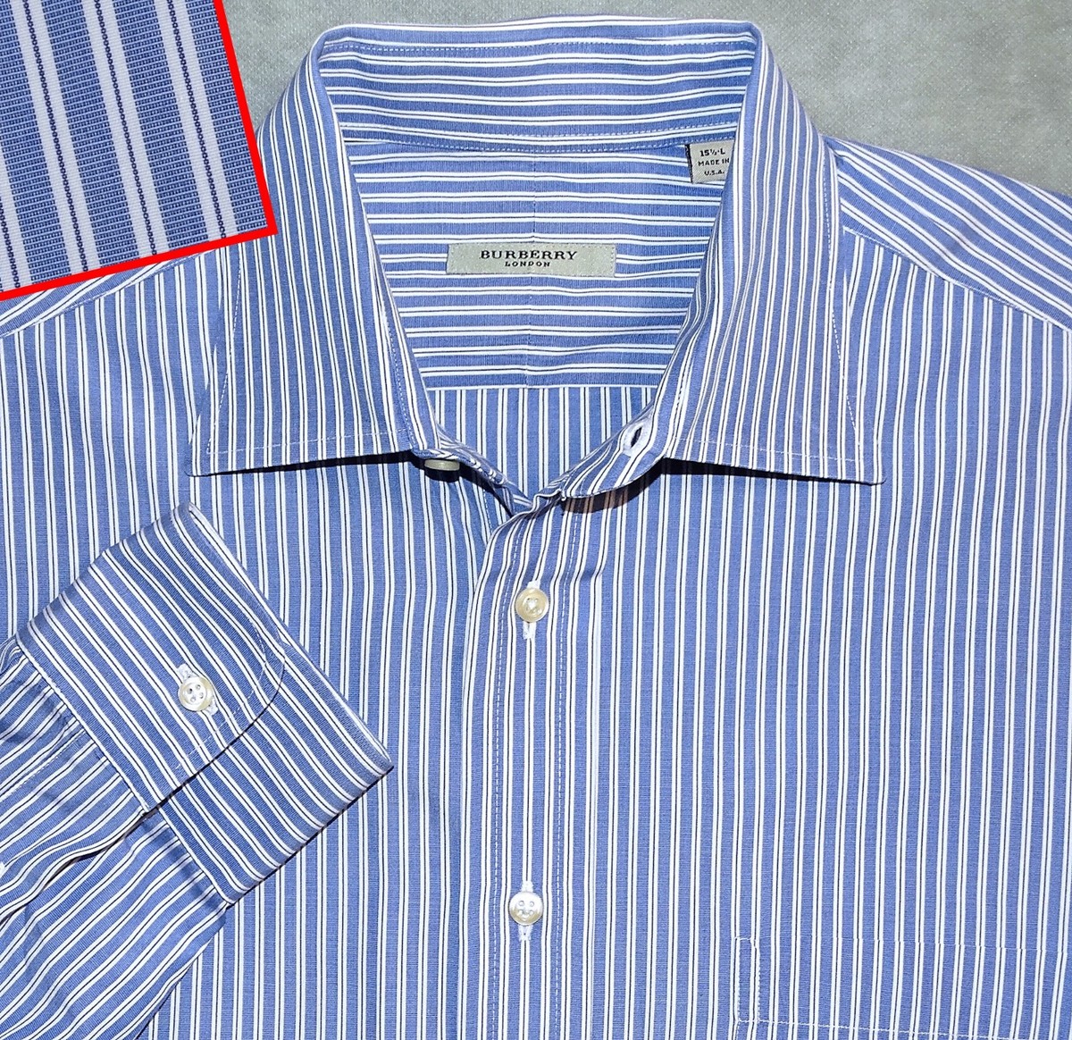 BURBERRY MENS SHIRT L 15.5 LONDON BLUE WHITE TWIN STRIPED | eBay