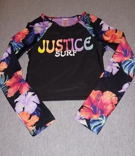 Justice Surf Rash Guard Black Long Sleeve Swim Beach Girls Size 5/6 XS 1745