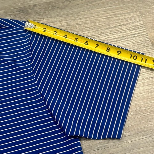 Camisa polo FootJoy para hombre a rayas medianas azul rendimiento club de golf bordada - Imagen 13 de 15