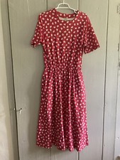 Vintage 90s LANDS END Nautical Boat Print Dress M Short Sleeve Coastal Grandma