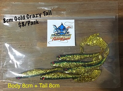 New 8cm Killer Crank Gold Crazy Tail Soft Plastic Fishing Lures Pack