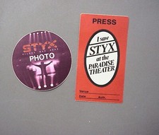 Styx backstage passes AUTHENTIC 2 passes 1 Kilroy & 1 Paradise Theater !