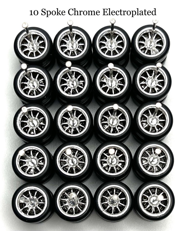 50x Chrome 1/64 Muscle Car For Hot Wheels Real Riders Wheels w/ Rubber