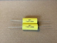 2 New 7.8 uF 250V Supertech MPT Film Audio Signal Crossover Capacitors (Qty)