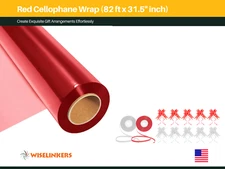 Red Cellophane Wrap (82 ft x 31.5" inch) with 10 Pull Bows and 2 Ribbon