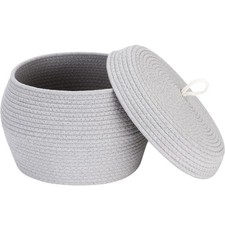Sea Team Round Cotton Rope Storage Basket with Lid, Decorative Woven Storage ...