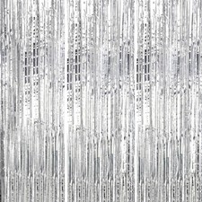 3 Pack Silver Foil Fringe Backdrop Curtains for Party, Wedding, and Events