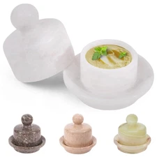 Marble Mini Butter Dish with Lid 4 Inch White French Crock Soft Spreader Keeper