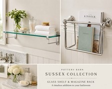 Pottery Barn Sussex Bathroom Accessory Lot Glass Shelf Magazine Rack Chrome NB