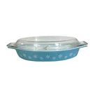 Pyrex Divided Blue Casserole Dish Turquoise Snowflake 1.5 Qt With Lid Vintage