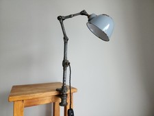 Dugdills clamp/bench lamp. 3 arm. 1920/30s industrial Angle poised lamp.