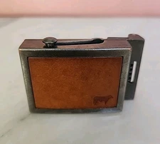 Will Leather Goods Belt Buckle Metal Brown Leather Inlay Eugene Oregon USA