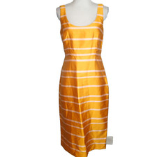 NWT J. Crew Midi Dress Orange Gold Scoopneck Jacquard Stripe Lined Womens Sz 4