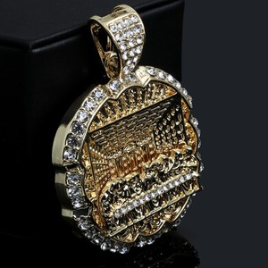 Authentic XL Last Supper Pendant Cubic Zirconia Iced Cuban Necklace Chain 14k Gold Plated
