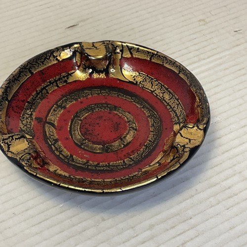 MCM Bitossi Ashtray- Vintage Italian Art Pottery Ashtray, Red, Gold, Black