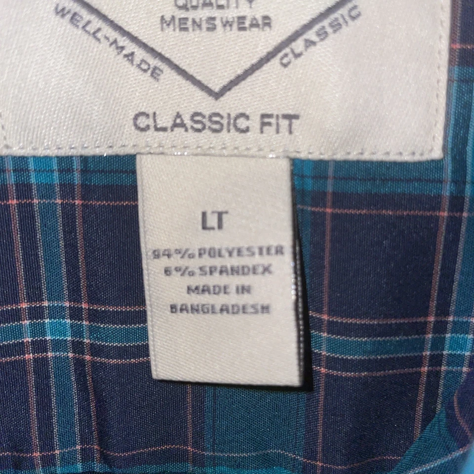 CAMISA ABOTONADA HOMBRE St John’s Bay verde azulado azul marino a cuadros talla grande alta Foto 4 de 4