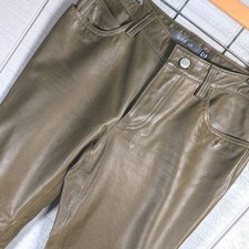 Y2K GAP Womens Sz 2 Green Brown Shell Real Leather Bootcut Pants Vtg Rare