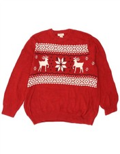Dockers Mens Crew Neck Jumper Sweater XL Red Fair Isle Cotton Christmas BG07