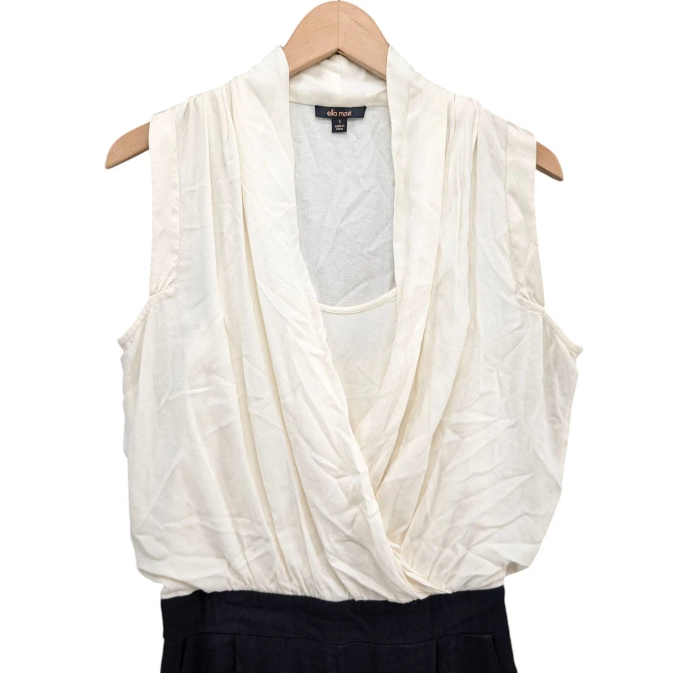 Ella Moss Drapey Jumpsuit Womens Whit Black Colorblock Sleeveless Faux Wrap Sz S - Image 3 of 4