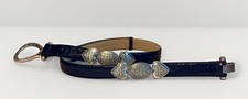 Vintage 2003 Coldwater Creek Black Croc Leather Concho Belt L XL Silver Y2K