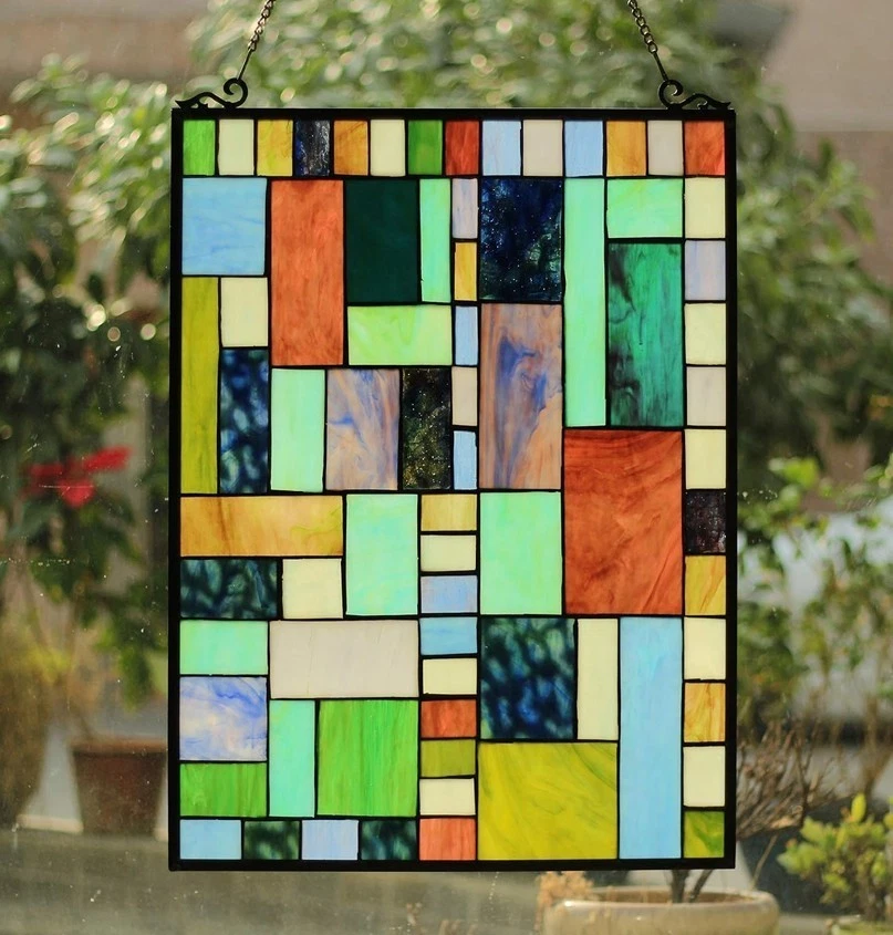 Tiffany Style Stained Glass Mission Hanging Window Panel Suncatcher 24 x 18 in