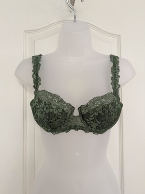 Malizia La Perla Green Lace Underwire Bra 34B Sheer Floral Italian Lingerie Sexy