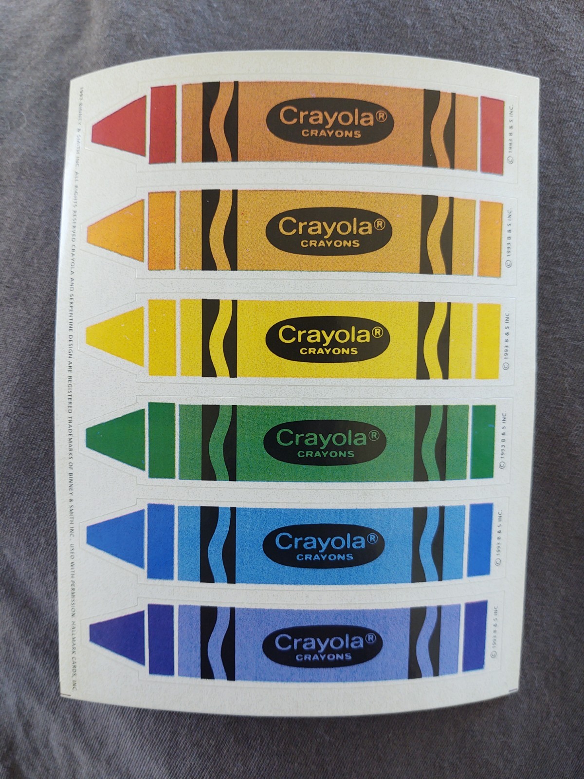 Vintage Crayola Sticker Sheet. Hallmark 1993