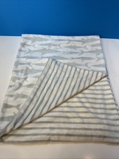 Lila Jack Baby Blanket Velour White Grey Sharks Stripes Security Lovey Ocean