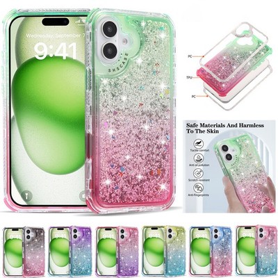 For iPhone 16 15 14 13 12 11 Plus Pro Max 7 8 XS Case Liquid Glitter Bling Cover