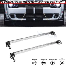2x Universal Sporty Silver Alloy Front Bumper Lip Strut Rod Tie Bar Stabilizer