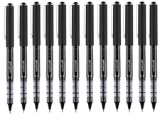 12 - UNI-BALL VISION Pens - MICRO 0.5mm Rollerball - BLACK INK - BULK PACKED