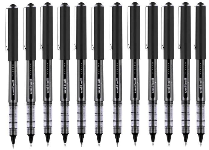 12 - UNI-BALL VISION Pens - MICRO 0.5mm Rollerball - BLACK INK - BULK PACKED