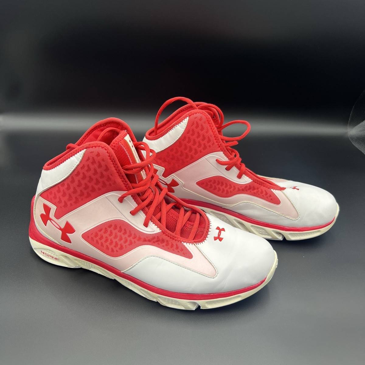 Under Armour Spine Bionic Red White Basketball Shoes Men's 14