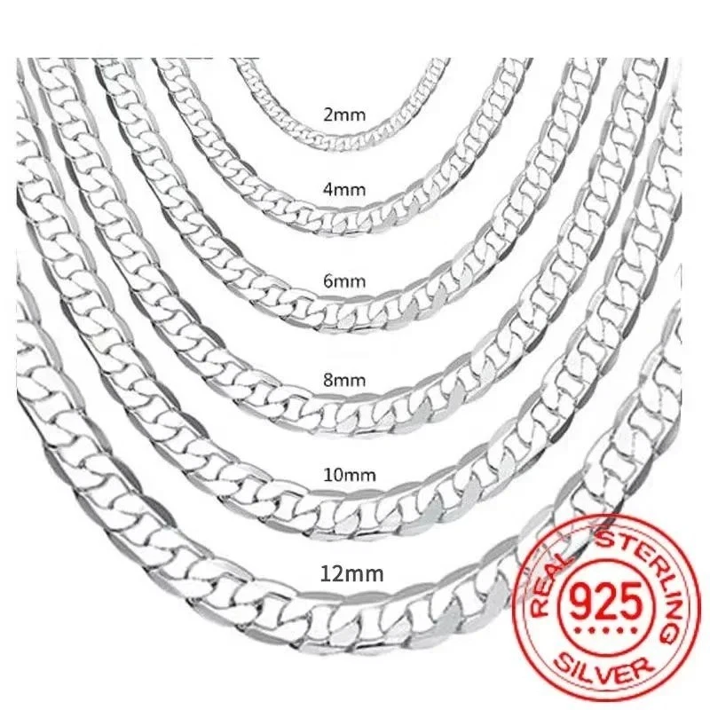 Hot 925 Sterling Solid Silver Sideways Chain Women Men Necklace Jewelry image 5